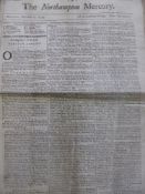 Antique Newspaper, including The Northampton Mercury dated Monday December 9th 1754, later reprint