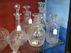 Five Vintage Cut Glass Decanters, two with tops missing.
