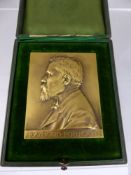 A Gilded Bronze Plaque, depicting Raymond Poicare, the plaque engraved J.C. Chaplain, G/R Sandoz