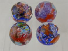 Four Caithness Paperweights, including Brimstone (blue/orange nr H26322), Rainbow Gem (red),