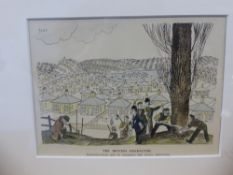 A collection of various antiquarian prints depicting people in various settings, adverts, some