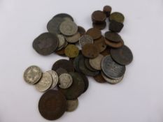 A Tin Box containing miscellaneous antique and all world coins, including coin weights.