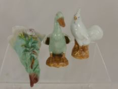 A Porcelain Wall Pocket Vase in leaf form and decorated with roses, approx. 25 cms. and Two
