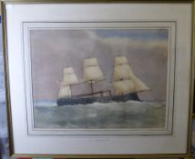 A Circa 19th Century English School original water colour on paper entitled H.M.S. 