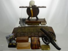 A Gentleman's Lot comprising Oak Desk Pipe Rest, a wall hanging pipe rest with a plaque reading 