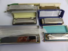Six Harmonicas including a Blues Harp, Victory Band Master, Hohner Big River Harp, Seydel Soehne