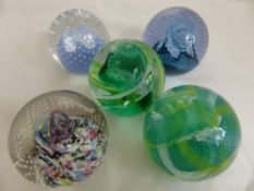 Five Caithness Glass Paper Weights, three entitled 