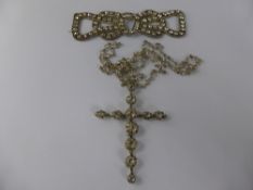 A Silver Metal and Paste Vintage Lady's Silver and Rock Crystal Cross and Chain, approx 8 x 6 cms