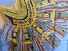 Two Lady's Hermes Silk Scarves, the first design a blue 