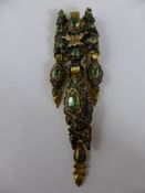 An Antique Continental 18 ct Gold, Silver, Emerald  Clip Pendant, having floral worked design with