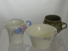 A Shelley Milk Jug and Sugar Bowl No. 781613 together with a studio pottery mug stamped CP. (4)