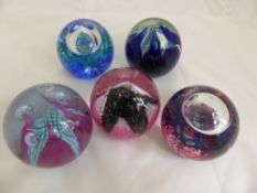 Five Caithness Glass Paper Weights, including 