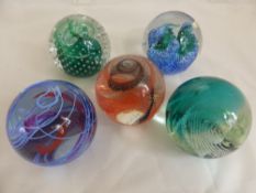 Five Caithness Glass Paper Weghts, including 