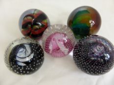 Five Caithness Glass Paper Weights, one entitled 