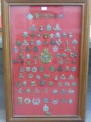 A Collection of approx 75 Military Badges, including a Victorian helmet plate 