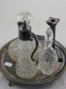 A Collection of Silver Plate and Glass, including ship decanter, water jug, sherry decanter, round