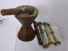Antique Oak Pestle and Mortar together with four further antique pestels. (5)