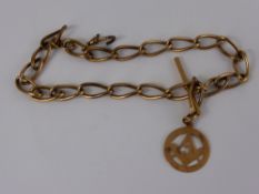 A 9 ct Gold Masonic Pendant on gold plated fob chain.