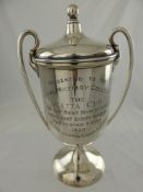 A Silver Lidded Double Handled Military Presentation Trophy, awarded to 