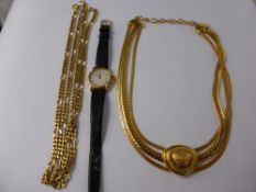 Miscellaneous Costume Jewellery, including two necklaces and a Raymond Weil gold plated watch.