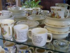 Quantity of Nursery Porcelain, including a Mr and Mrs Bear Lamp, five Bunnykins feeding bowls, Adams