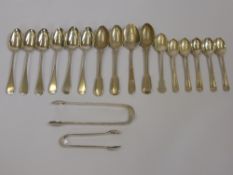 A Set of Victorian Silver Teaspoons, London hallmark, mm rubbed, together with two pairs of silver