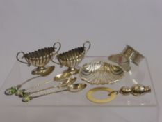 A Pair of Silver Salts, London hallmark, in the form of urns, together with a scallop form trinket