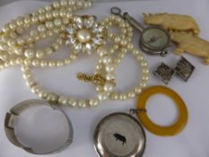 A Collection of Miscellaneous items, including carved bone rhino, silver and turquoise bracelet,