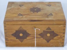 A Mahogany Stationery Box, the lid has a brass plaque reading 