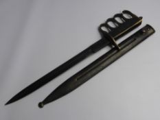 A U.S. Bayonet Trench Knife, Brass Knuckle Duster Grip, marked U.S. marked 1918, approx 29 cms