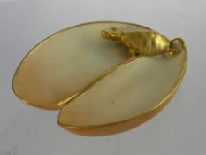 A Royal Worcester Blush Ware Mussel Dish, the dish of simple design with a gilded terrapin to the