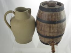 A Hunton Fitzwarren Somerset -Taunton Cider Company Barrel, together with a stone ware water jug. (