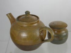 Winchcombe Pottery Studio Tea Pot and Sugar Bowl, with impressed pottery seal.