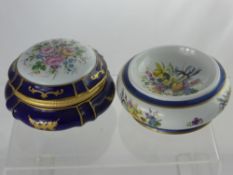 A Hand Painted Sevres Porcelain Lidded Box, depicting floral spray together with a trinket box and a