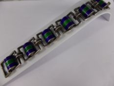 A Vintage Continental Bespoke Silver and Enamel Bracelet, the bracelet of geometric design having