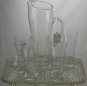 A Murano Glass Decorative Fish, approx 30 cms together with a cut glass tray with six ice tea