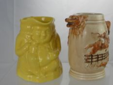 A Stoneware Water Jug, depicting a hunting scene with fox head spout, marks to base show PPC England