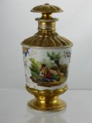 A Circa 19th Century Continental Porcelain Perfume Bottle, hand painted with a pastoral scene and