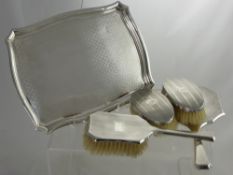 A Four Piece Silver Art Deco Dressing Table Set and Tray, Birmingham hallmark, mm B & Co.