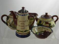 A Quantity of Torquay Ware, including two bachelor teapots, bachelor coffee pot, four various size