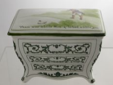 A Rare Royal Doulton Porcelain Biscuit Casket, the casket made in the form of a chest of drawers for