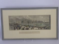 An Antique Hand Coloured Print of St Thomas Hospital on the Embankment, circa 1871.