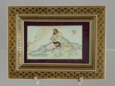 Ahmadi of Isfahan, A fine Iranian miniature on bone depicting lovers, signed bottom right, presented