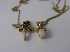A Lady's Opal and Diamond Pendant Necklace, on a 10k chain, approx 2 gms together with a Lady's Blue