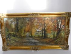 Hallard Nigel, An Oil on Canvas, depicting an autumnal scene of an avenue of trees, approx 100 x