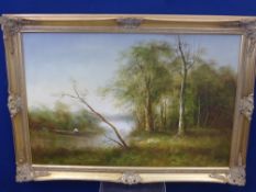 An Original Acrylic on Canvas, depicting a woodland scene signed 