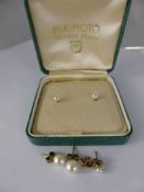 A Miscellaneous Collection Of Three Pairs of Pearl Earrings, including Mikimoto 6 mm, 4 mm and 3 mm.