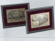 A Pair of Etchings on Silver, entitled 