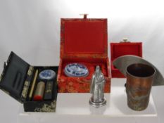 Quantity of Chinese Items, including calligraphy sets, flower art etc, and a seal.