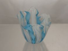 A Victorian Blue Twisted Ribbon Glass Bowl, approx 10 cms high.